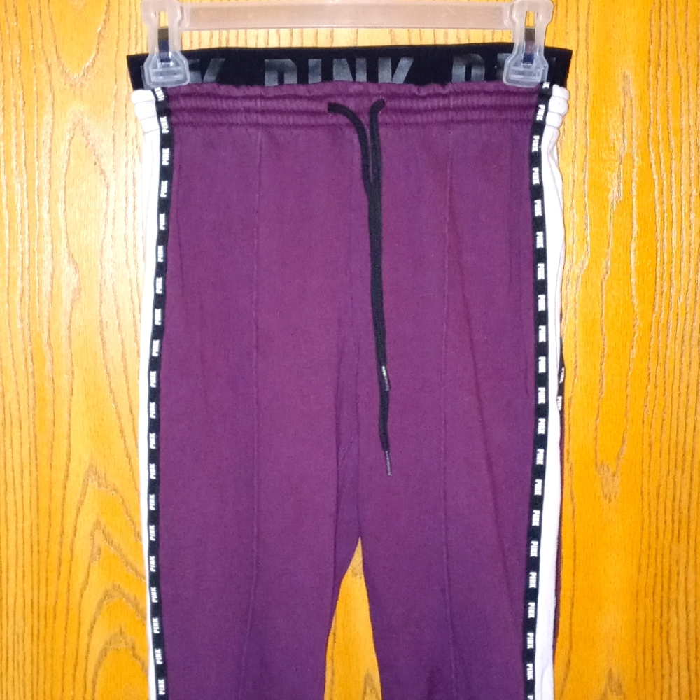 Plum purple "Victoria Secret/PINK" Black/white sweatpants SIZE: XS *@*SEE PICS** - Picture 3 of 5